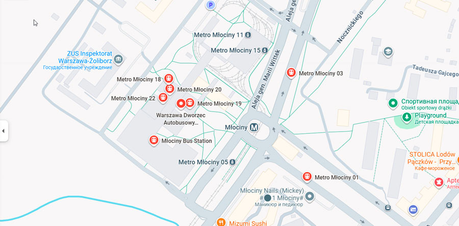 Карта: Dworzec Autobusowy Metro Młociny — Kasprowicza 145