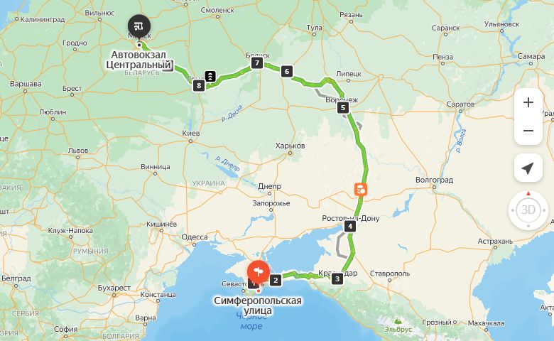 маршрут автобуса Алушта - Минск