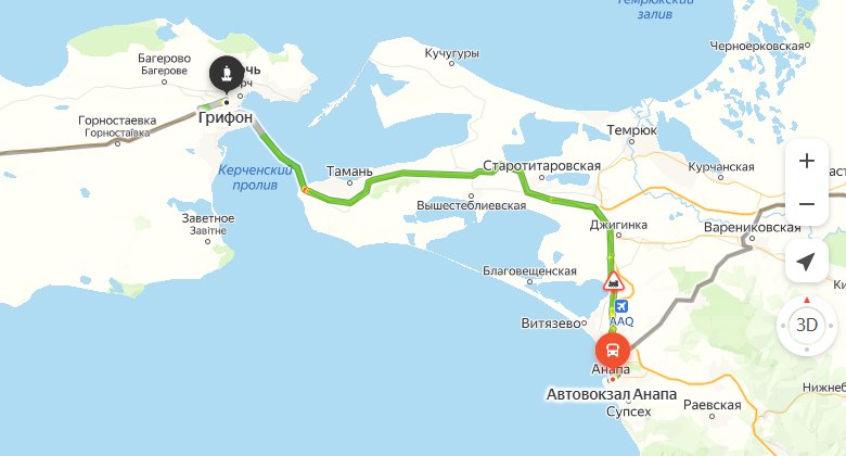 маршрут автобуса Анапа - Керчь