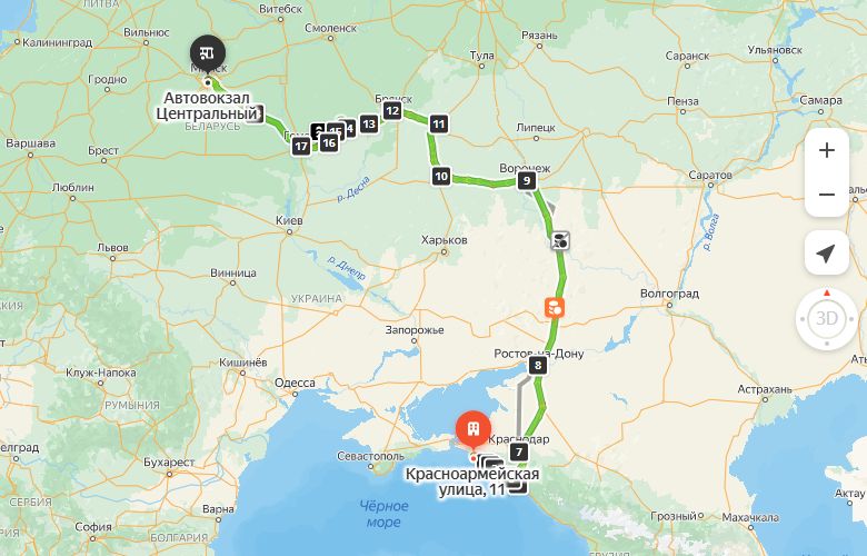 маршрут автобуса Анапа - Минск