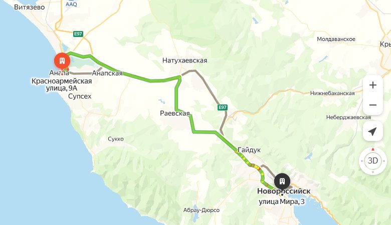 маршрут автобуса Анапа - Новороссийск