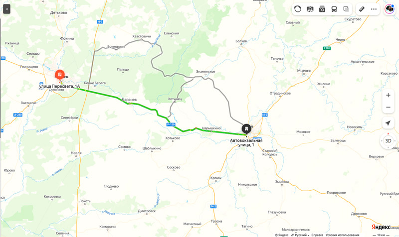 маршрут автобуса Брянск - Орел