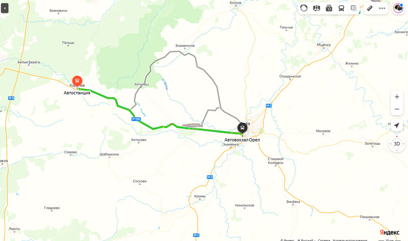 маршрут автобуса Карачев - Орел