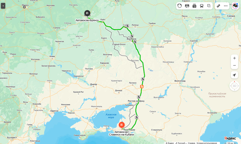 маршрут автобуса Славянск-на-Кубани - Брянск