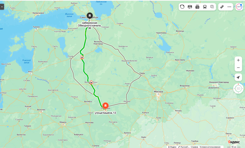 маршрут автобуса Смоленск - Санкт-Петербург