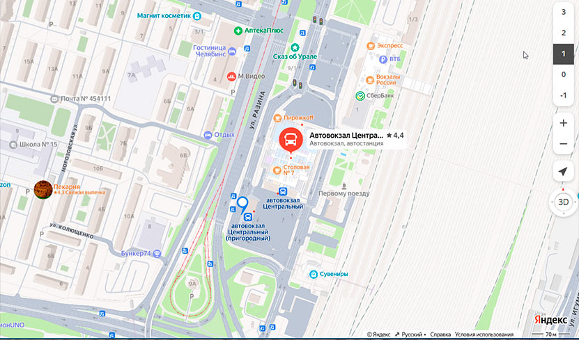 Карта: автостанция «Пригород», Челябинск