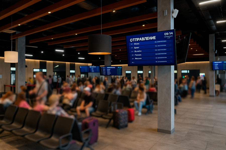 Зал ожидания и кассы международного автовокзала Саларьево