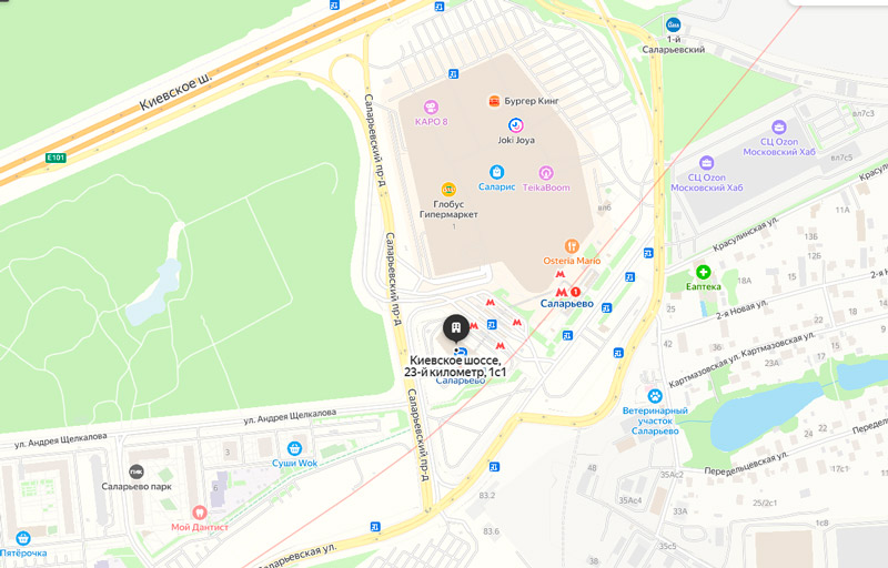 Карта: автовокзал Саларьево и метро