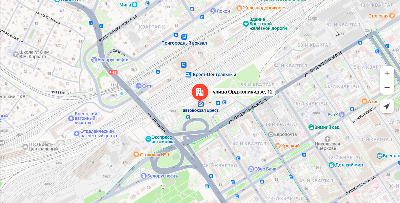Карта: автовокзал Брест и ж/д вокзал