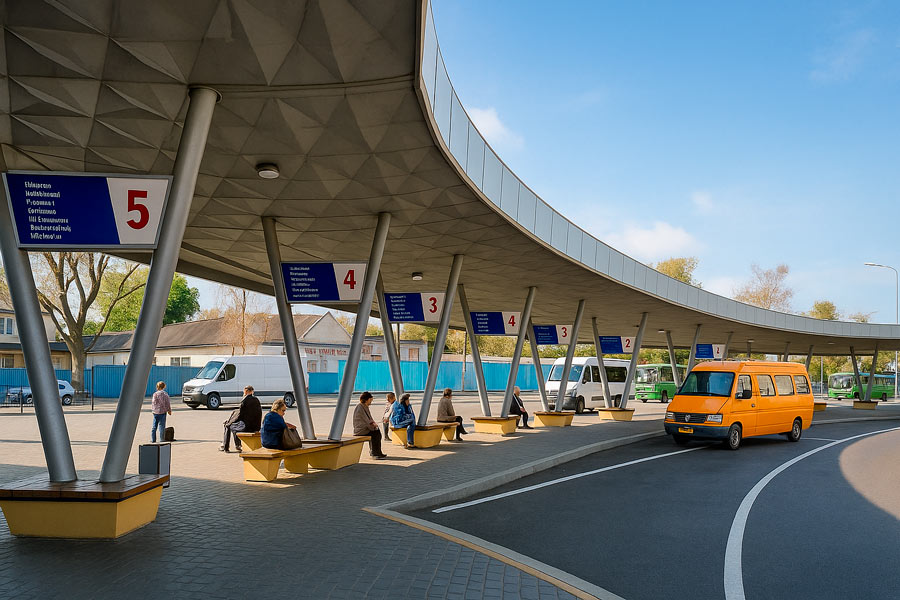Перроны и парковка автовокзала Гомель (16 посадочных площадок)