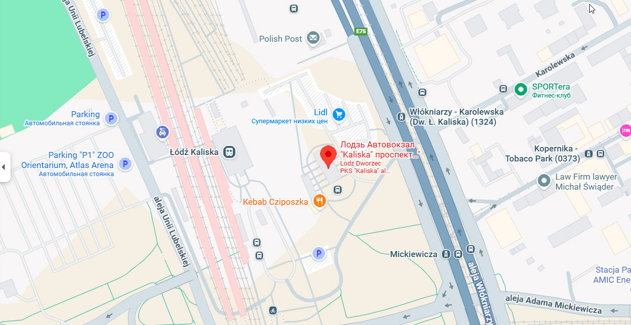 Карта автовокзала Лодзь Калиска