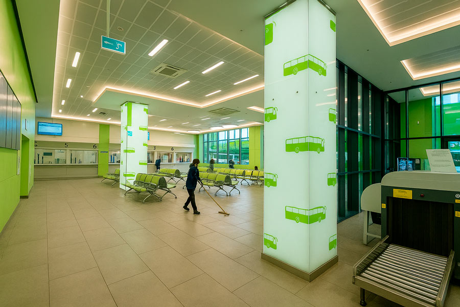 Зона касс и камеры хранения на первом этаже Центрального автовокзала