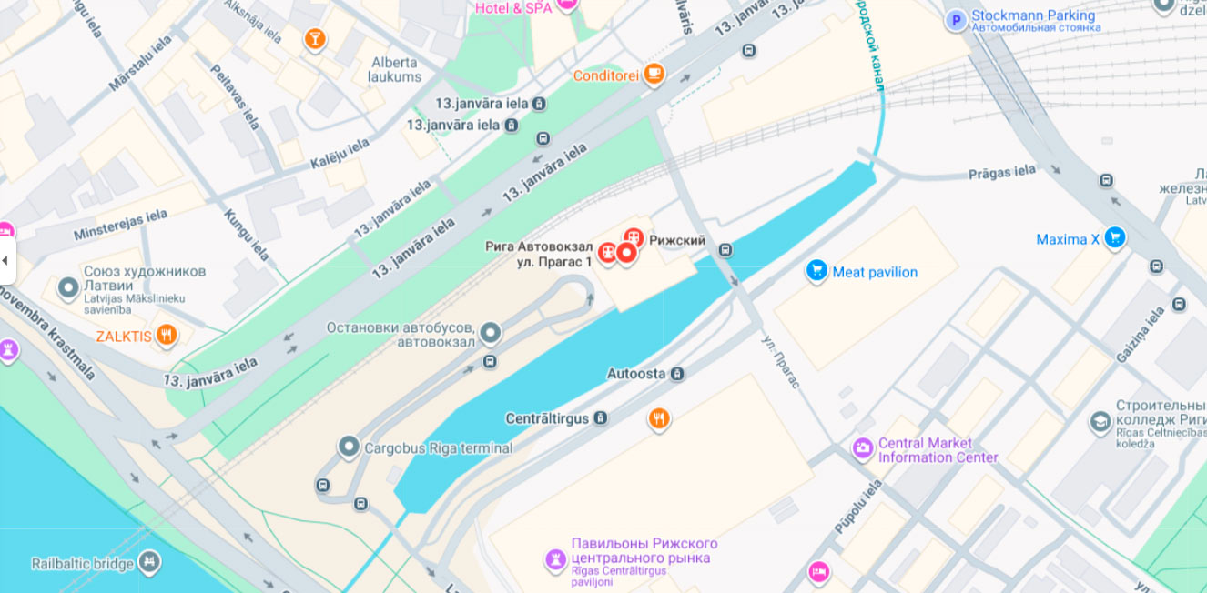 Карта: Рижский международный автовокзал