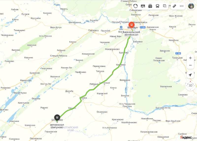 маршрут автобуса Барнаул Шипуново