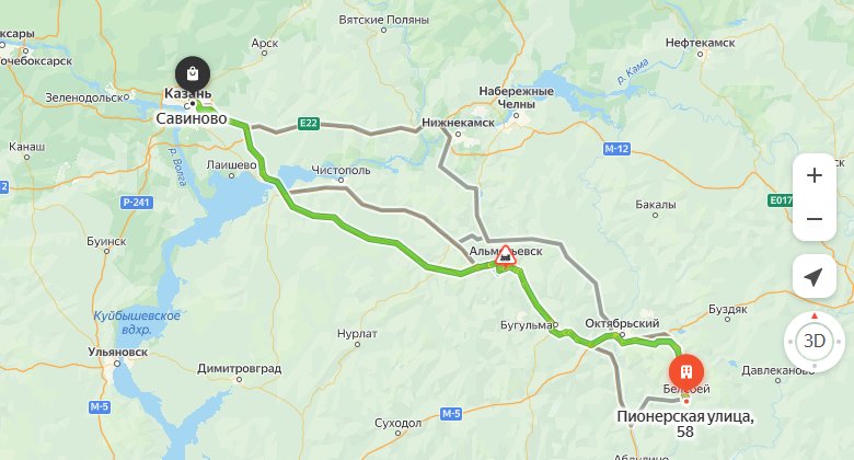 маршрут автобуса Белебей - Казань