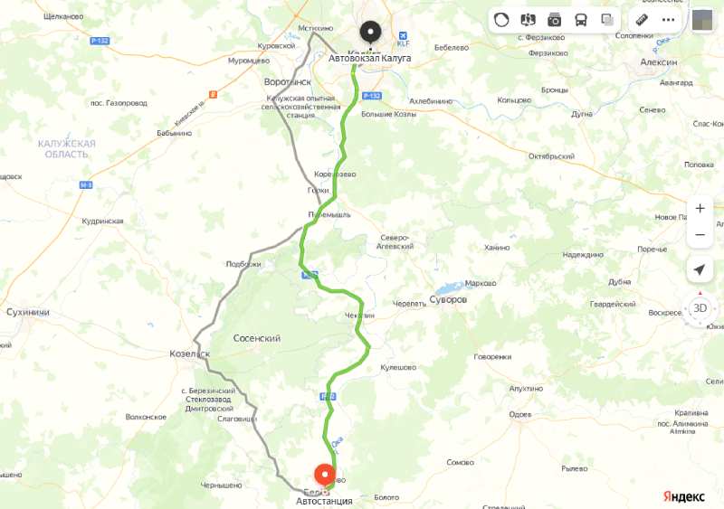 Белев - Калуга карта