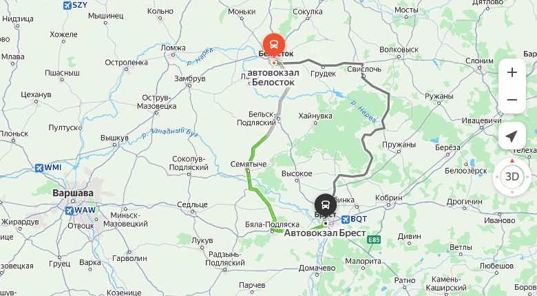 маршрут автобуса Белосток – Брест