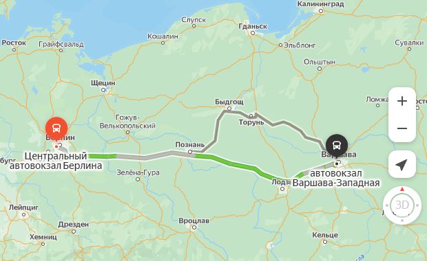 маршрут автобуса Берлин - Варшава