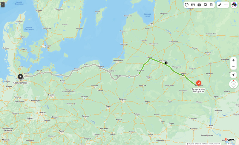 маршрут автобуса Бобруйск - Гамбург