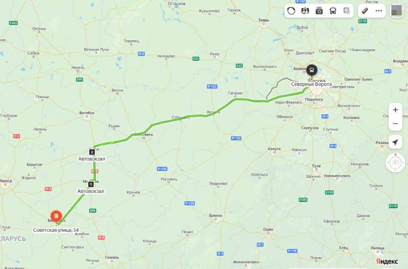 маршрут автобуса Бобруйск - Москва