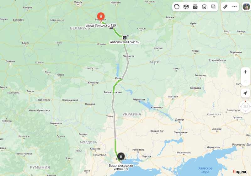 Бобруйск - Одесса карта