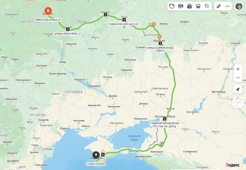 Бобруйск - Севастополь карта