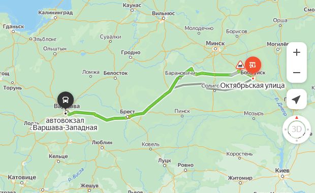 маршрут автобуса Бобруйск – Варшава