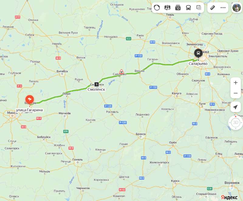 маршрут автобуса Борисов - Москва