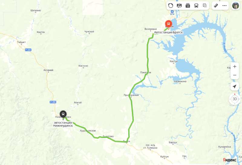 Братск - Нижнеудинск карта