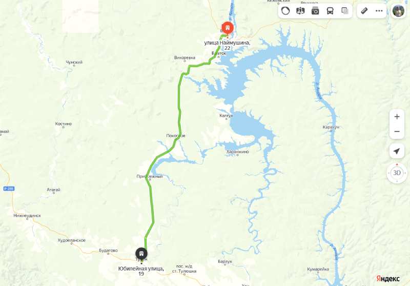 Братск - Тулун карта