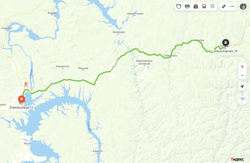 Братск - Усть-Кут карта