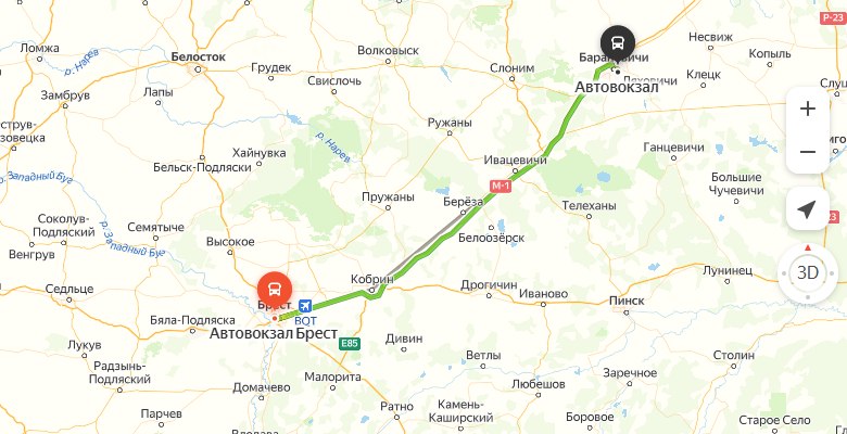 маршрут автобуса Брест - Барановичи