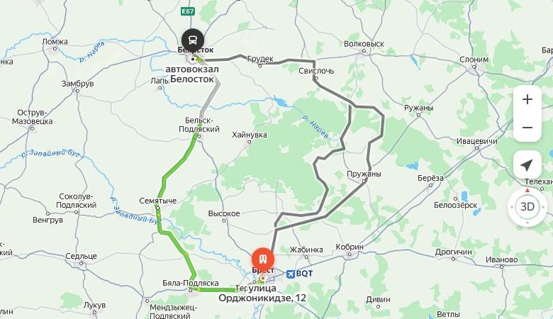 маршрут автобуса Брест – Белосток