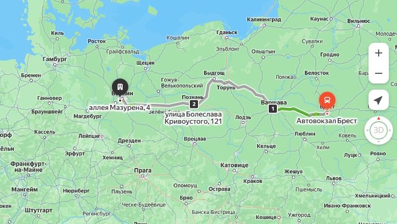 маршрут автобуса Брест – Берлин