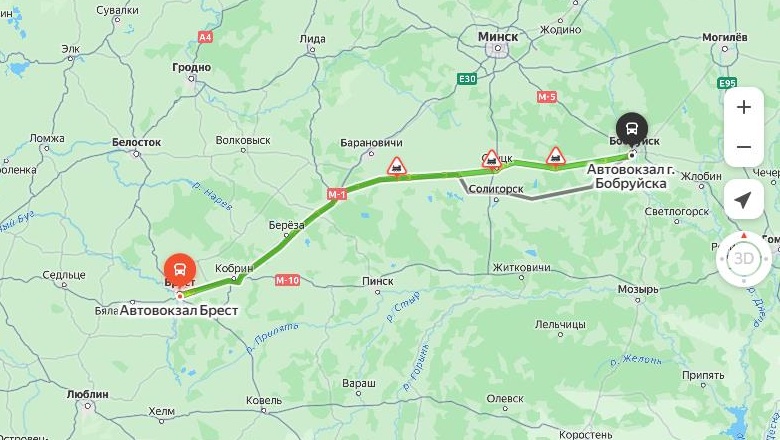 маршрут автобуса Брест – Бобруйск
