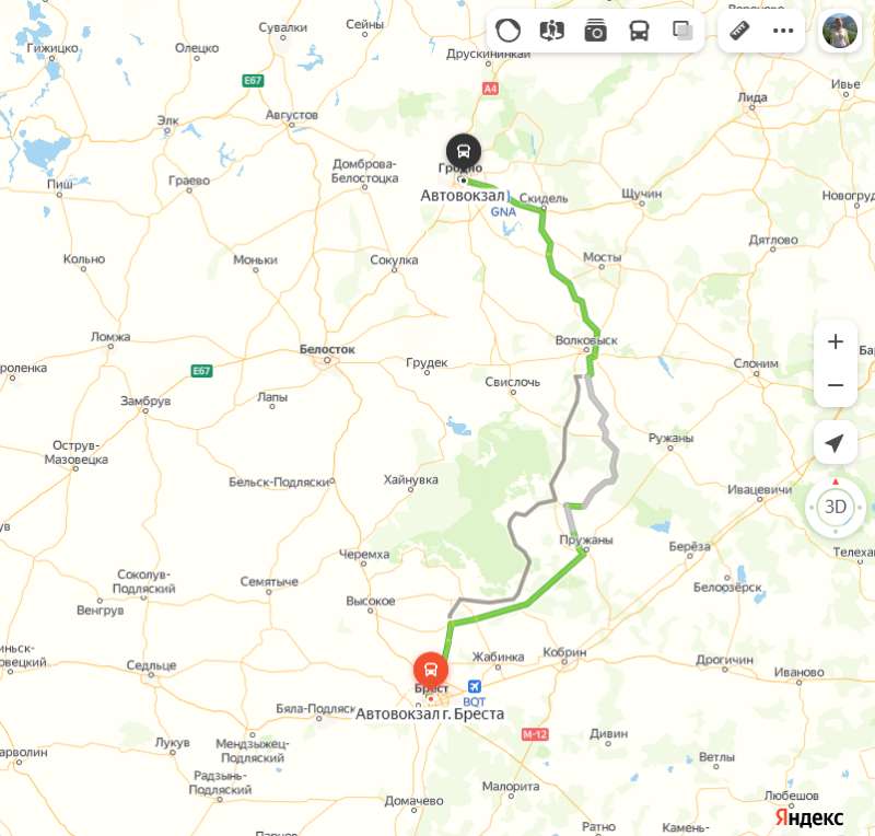 Брест - Гродно карта