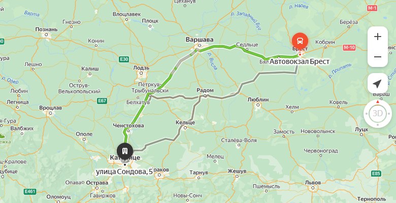 маршрут автобуса Брест – Катовице