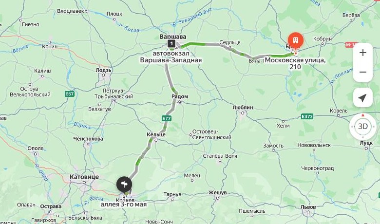 маршрут автобуса Брест – Гродно