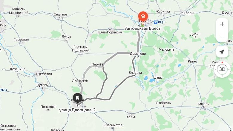 маршрут автобуса Брест – Люблин