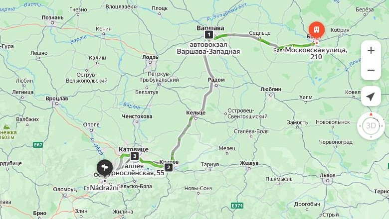 маршрут автобуса Брест – Острава