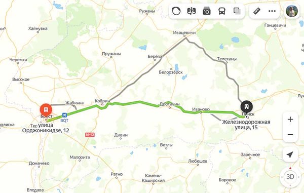 Брест - Пинск карта