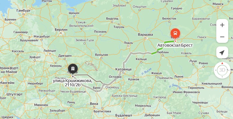маршрут автобуса Брест – Прага