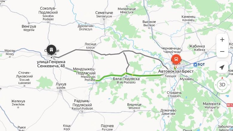маршрут автобуса Брест – Седльце