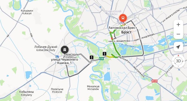 маршрут автобуса Брест – Тересполь