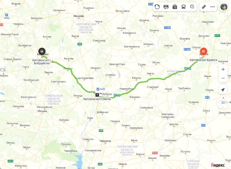 Брянск - Бобруйск карта