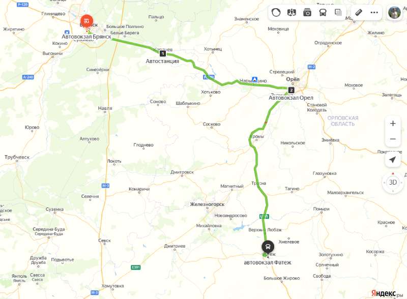 Брянск - Фатеж  карта