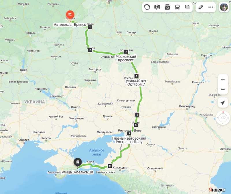 Брянск - Феодосия карта