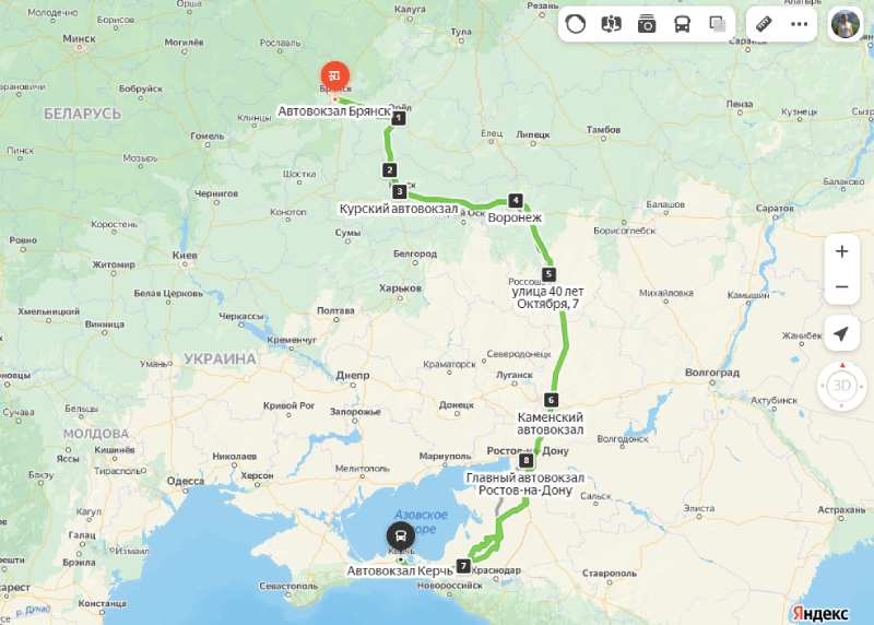 Брянск - Керчь карта