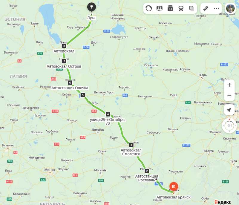 Брянск - Луга карта