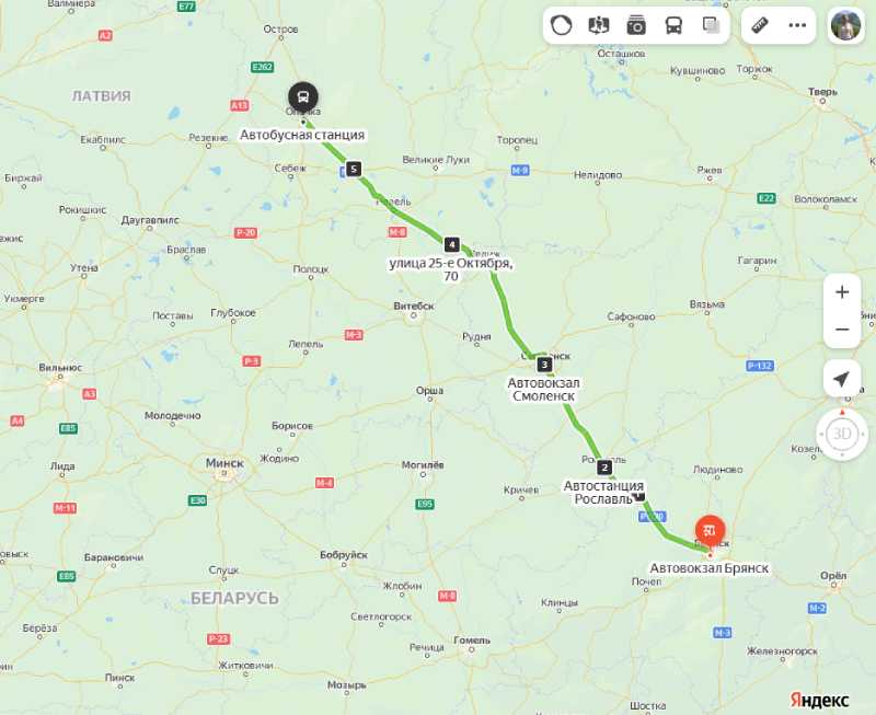 Брянск - Опочка карта